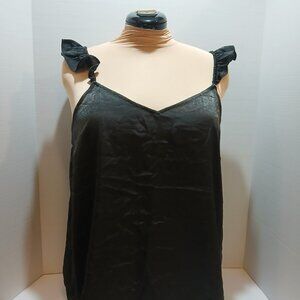 LC Lauren Conrad Black Silky Ruffle Strap Blose